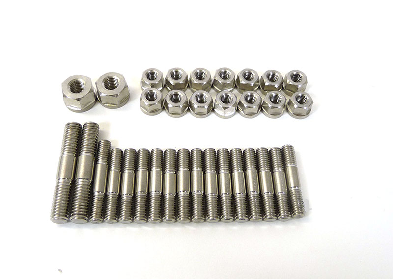 Lambretta Crankcase side fastener kit, studs and flange deep nuts, stainless steel, MB