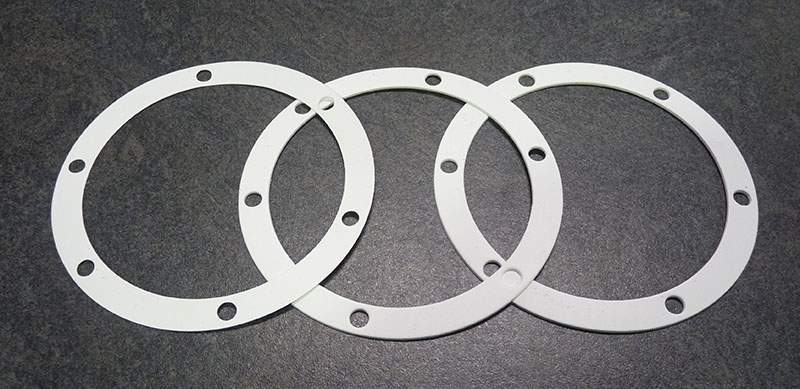 Lambretta Race-Tour Mag housing gasket, set of 3, 0.5mm, 1mm, and 1.5mm thick, White, fuel resistant, MB