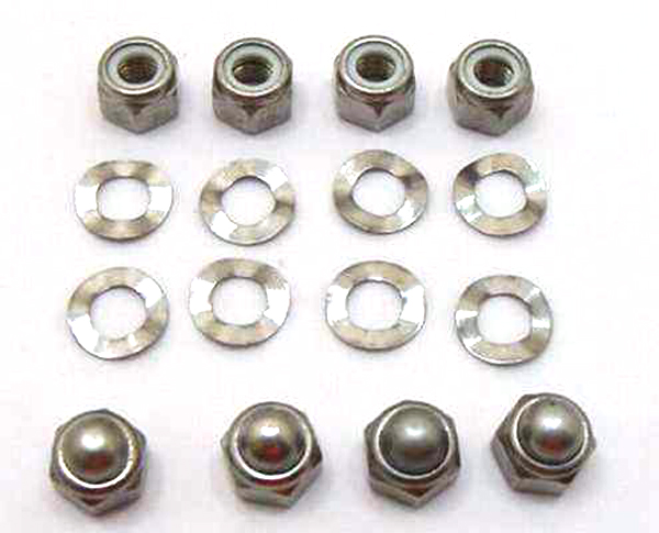 Lambretta Wheel rim fastener kit, original looking nylon and dome nuts, per wheel, stainless steel, MB